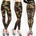 Popular Women Camouflage Net Yarn High Waist Hip Nine Tights Pants Simple High Elastic Thin Splicing