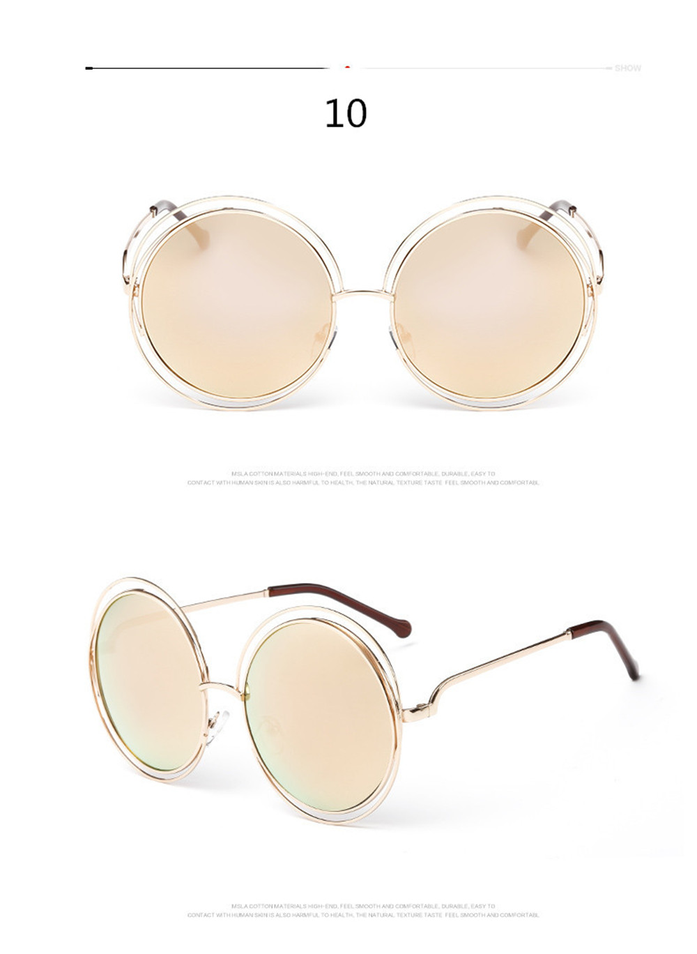 Wholesale Double Circle Round Sunglasses Fashion Women Large Size Big Retro Mirror Sun Glasses 6913