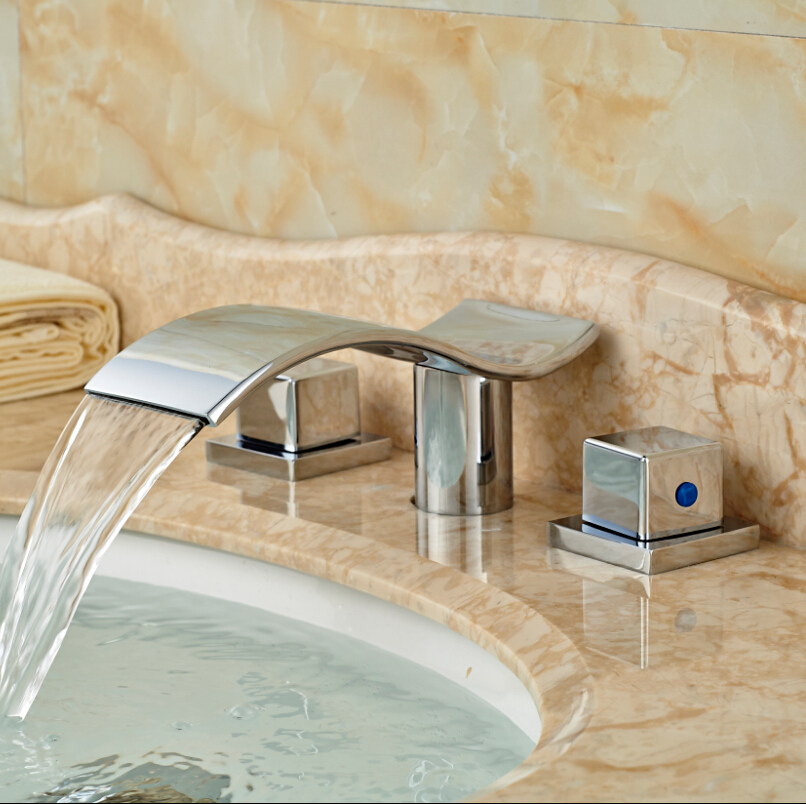 Chrome Brass Dual Handle Fancy Bathroom Sink Faucets Deck Mount ...