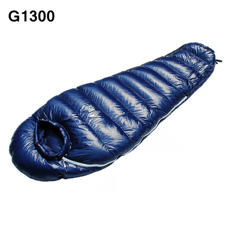 G1300 Ice Black Ultralight Outdoor Mummy type White Goose Down Camping Hiking Sleeping Bag Single M 75x195cm/L 80x205cm