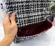The New Wine Red Plaid Wool chain bag high grade composite Tweed Fabric handbags ladies bag