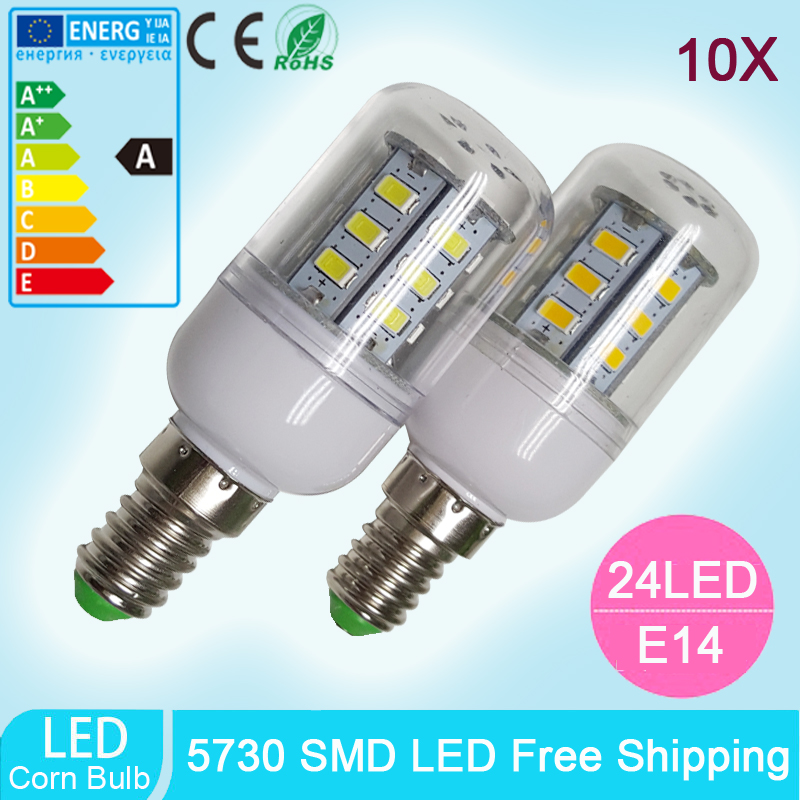 10pcs LED Lamps E14 5730 SMD AC 110v/220V 24Leds Lights Corn Bulb Chandelier Candle Lighting Energy Saving White Warm White
