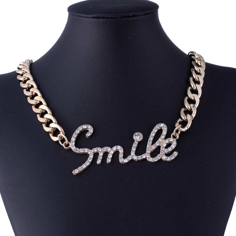 Girls\' Women\'s Gold Link Chain Smile Words Pattern...