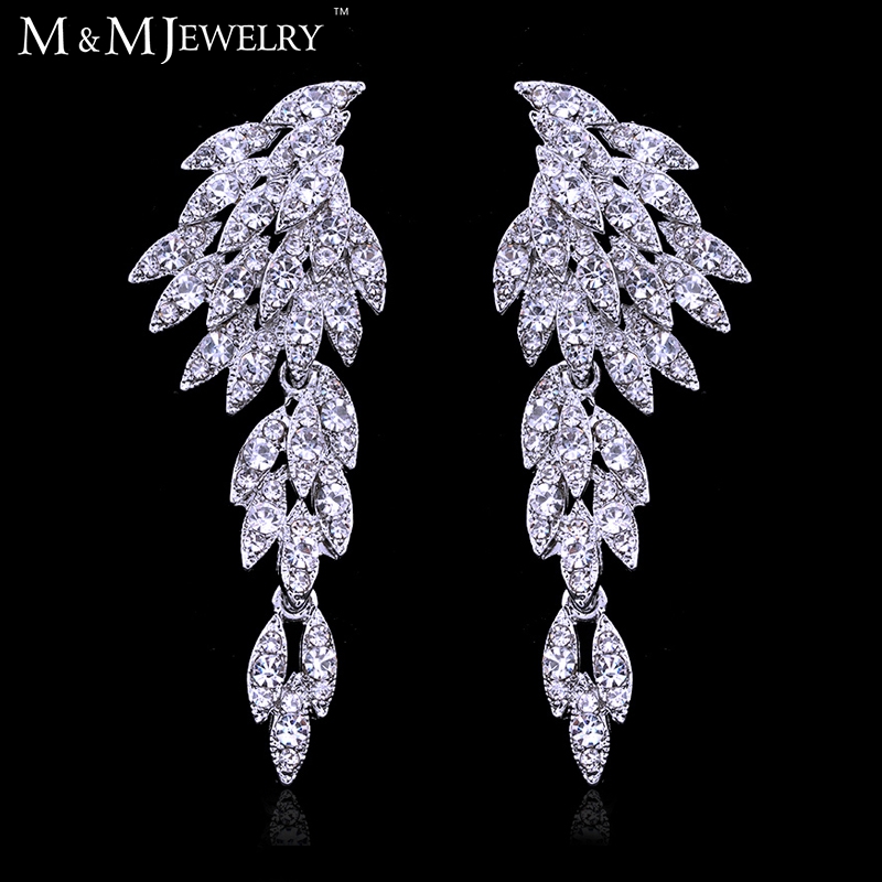 New ! Real Gorgeous Eagle Shape Crystal Bridal Earrings Gold Plated Long Drop Earrings for Women Wed