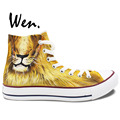 Wen Hand Painted Shoes Original Design Custom Animal Fierce Lion High Top Men Women s Canvas