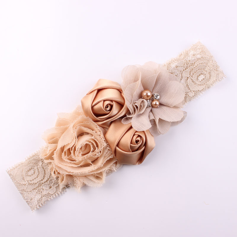 Image of Shabby Lace Baby Headband Chic Flower Girls Headband Hair Bow Flower Headband for Baby Girl Children Hair Accessories
