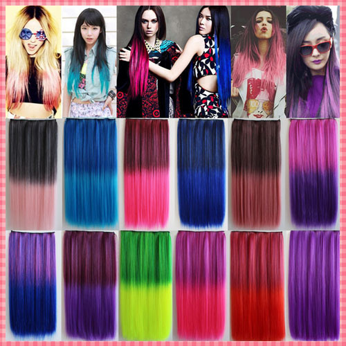 Fashion Gradient Hair Extensions Harajuku Highlight Synthetic Clip-in Straight Hair Extension Long C