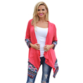 Spring Autumn Women Cardigan Knitted Sweater Striped Geometric Tops Casual 3 4 Sleeve Asymmetry Loose Vintage