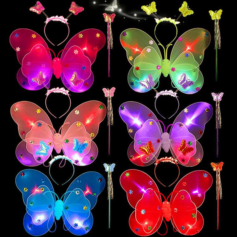 4PCS LED Butterfly Wing Headband Fairy Wands Skirt Kids Cosplay Party