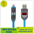 2 in 1 Digital Smart LCD Display Micro USB Lighting Data Charging Cable Voltage Current Cable
