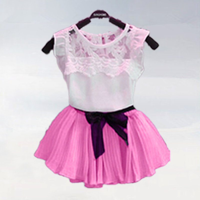 2015 new girls fashion lace suits Girls Princess Elsa Dress T shirt 2 Pcs Sets Layered