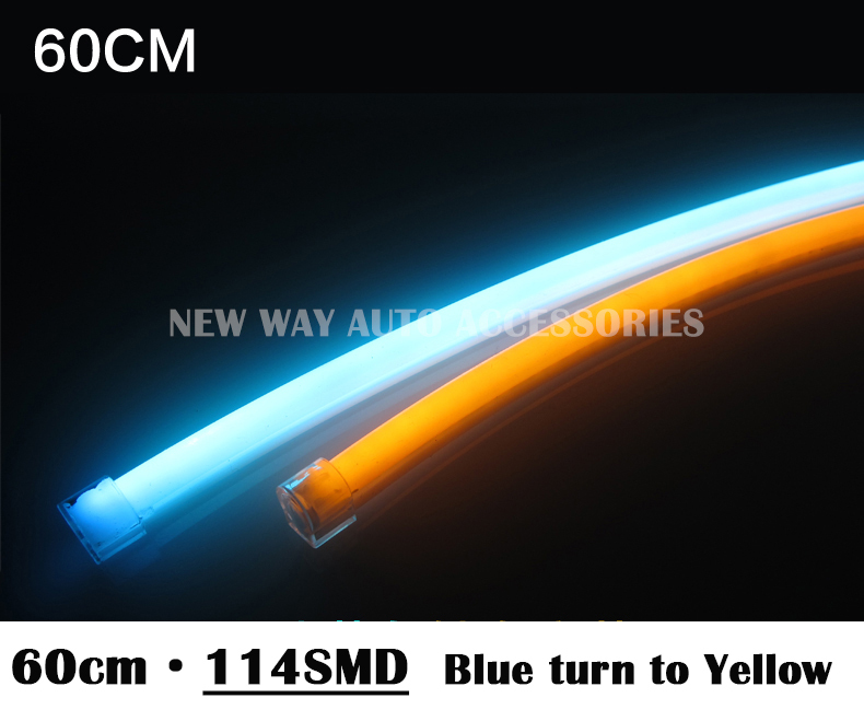2pcs 60cm White+Amber Flexible Headlight Turn Oran...