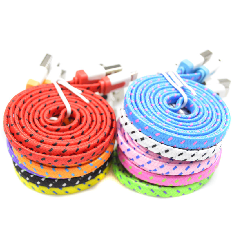 Image of 1M/2M/3M 10 Colours Flat Braided Fabic Woven Micro USB Data Sync Charger Cable Cord Wire for iPhone 5 5s 6 6Plus