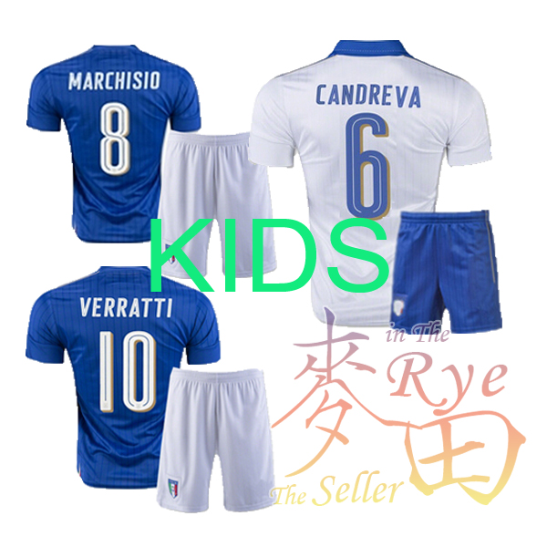 Image of 2016 European New Italy National CANDREVA white Soccer jersey Football kids kit giovinco Verratti Bertolacci PIRLO BOYS Children