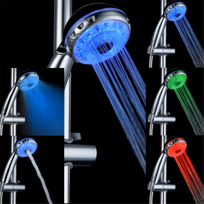Three Mode Romantic 3 Color Temperature Sensor Water Glow Led Shower Head Bathroom Spa