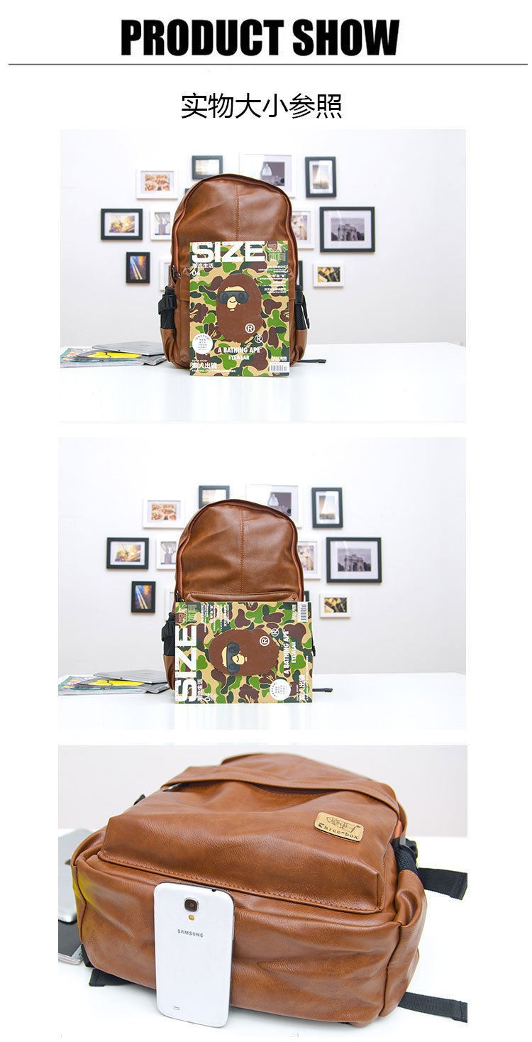 2015 Top Quality Brand Fashion Black Genuine Leather Men's Backpacks P
