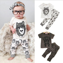 Free Shipping 2016 summer Little Monsters Cotton baby infant boy girl clothing set t-shirt + pants 2pcs children kids clothes