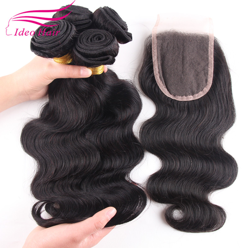 Image of 8A Cheap Human Hair Extension Peruvian Virgin Hair Body Wave 3 Bundles with Closure Rosa Hair Products Lace Closure with Bundles