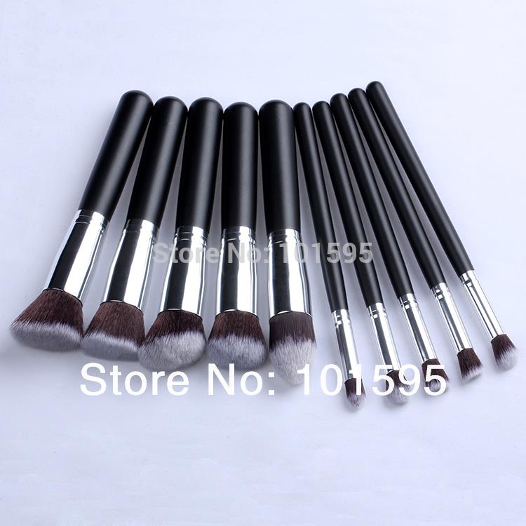 10 pcs silver Synthetic Kabuki Makeup Brush Set Cosmetics Foundation blending blush makeup tool free shipping
