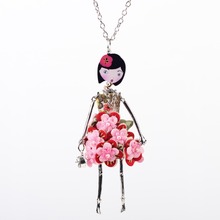 Neway doll necklace dress trendy new pendant 2015 acrylic alloy cute girl women red flower figure