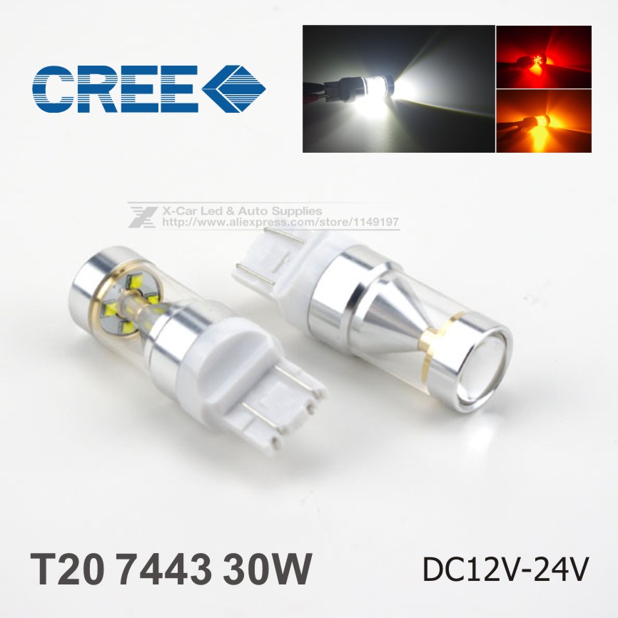 Image of 2x 30W T20 7440/7443 Cree Led with Lens W21W Car Brake Reverse Turn Signa lDRL Light Car Light Source Amber/Red/White