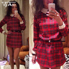 2016 Slim Women Long Sleeve Shift Dress Tartan Check Tunic Party Short Mini Dresses Bodycon Frock Long Blusas Shirt Dresses