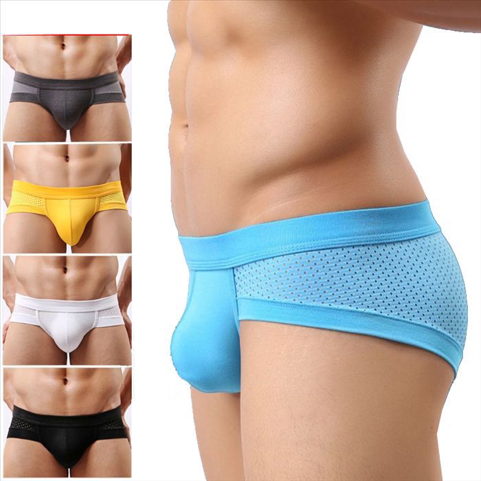 Image of Wholesale Mens Underwears Mesh Briefs Breathable Underpants Modal Soft Cotton Solid Low Waist 5-Colors Size L-XXL High Quality