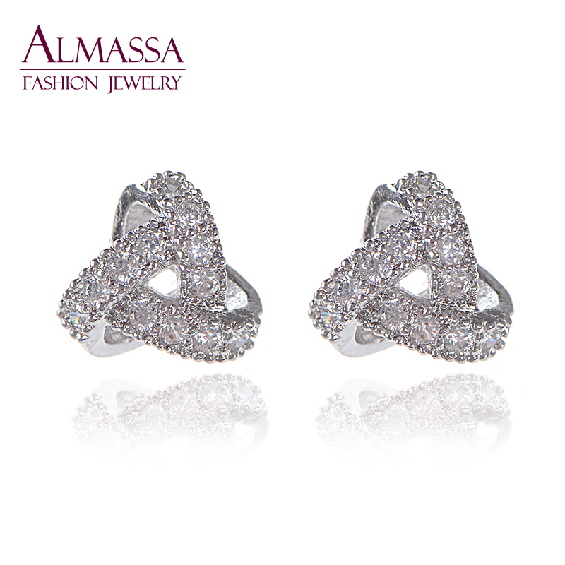 Image of Exquisite Triangle Shape Micro Inlay Round AAA+ Cubic Zirconia Diamond Stud Earrings