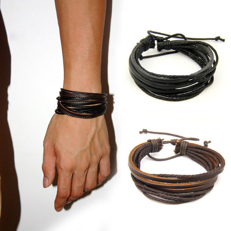 Image of Man Leather Bracelet pulseras de piel Accessoires Homme Bracelet Homme Cuir Wrap Multilayer Leather Bracelet Cordao Feminino B15