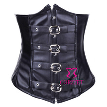Gothic Clothing Female Sexy Lace Up Boned Black Leather Shaper Cincher Slimmer Waist Training Underbust Corset Corselet Bustier