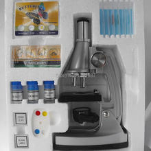 Regalo de cumpleaños 100x, 300x, 600x iluminado juguete Monocular microscopio con Refecting espejo y la lámpara para los niños