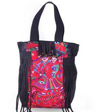 Original Ethnic Chinese Boho embroidery bags Red embroidered shoulder bags Retro women s canvas tassel travel