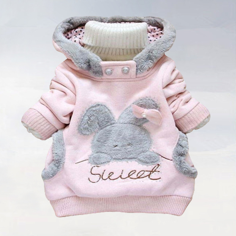 New 2015 children outerwear Cartoon rabbit fleece sets girls who garment cap unlined upper garment coat