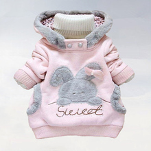New 2015 children outerwear Cartoon rabbit fleece sets girls who garment cap unlined upper garment coat