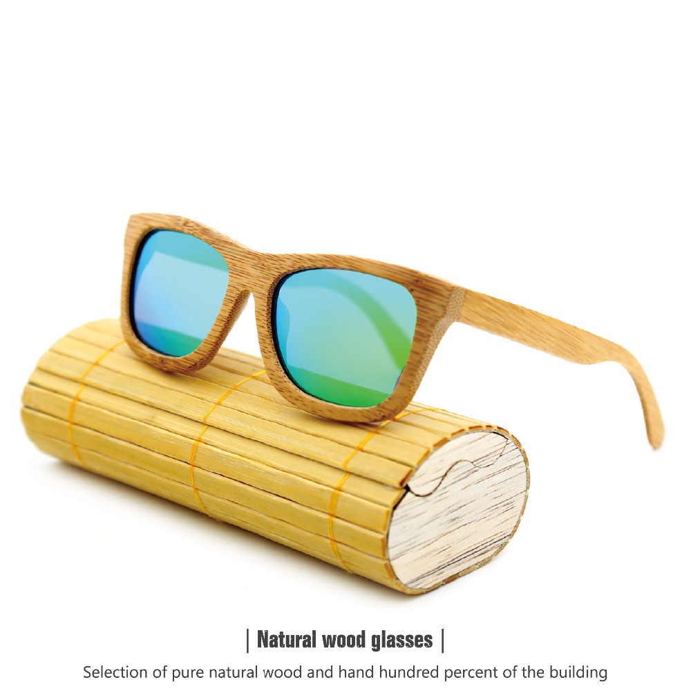 Image of New fashion Products Men Women Glass Bamboo Sunglasses au Retro Vintage Wood Lens Wooden Frame Handmade