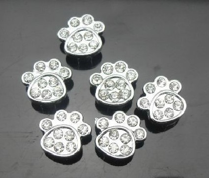 50pcs/lot 8mm rhinestones paw print slide charms DIY accessories fit for leather wristband