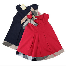2016 Spring & Autumn Baby Girl Dress Casual Baby Girl Clothing Cotton Kids Girls Plaid Edge Dress Clothes Children Clothing