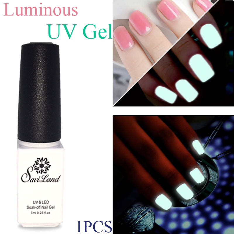 Saviland Soak Off Nail Art Polish Gel Glow in the Dark UV Gel Polish Fluorescent Neon Luminous Varnish Glow Gel Light