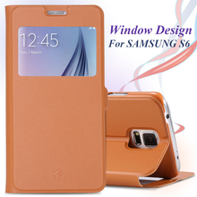 1pcs lot Retail Fashion Ultra Flip View Window Smartphone Case For Samsung Galaxy S6 G9200 PU