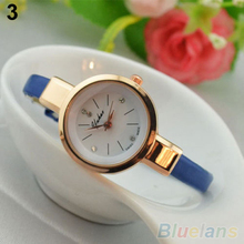 Women Ladies Candy Color Fashion Thin Leather Strap Quartz Bracelet Wrist Watch 2K8F
