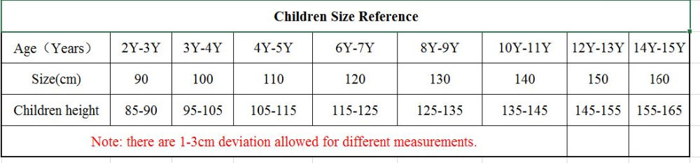 Children\'s Colthing Size Reference