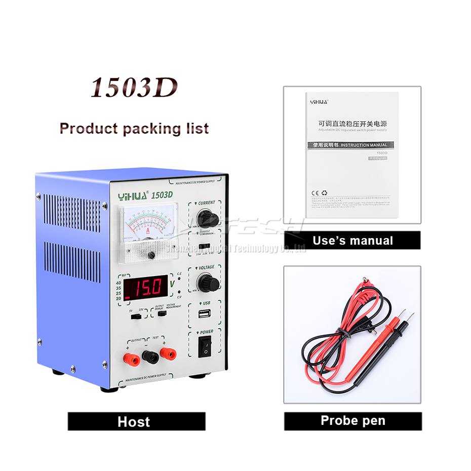 1503D YIHUA Ammeter 15V 3A Digital Continues Adjustable DC Regulated Switch  Power Supply Precision 5V 3A USB Output Repair Tool