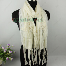 New Elegant Stylish 3D Flower Long Tassel Soild color Warm Long Scarf Shawl Wrap