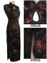 Black Red Ladies’ Halter Cheong-sam Long Qipao Dress Flower S M L XL XXL XXXL J3035