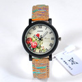 Fashion Wood Flower Pattern Ladies Watch Women Casual PU Band Sport Quartz Watch Diverse Dial Dress