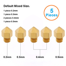 5pcs Copper M6 Thread Nozzle Mixed Sizes 0 2mm 0 3mm 0 4mm 0 5mm Extruder