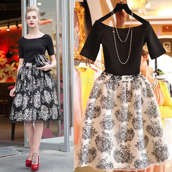 http://g04.a.alicdn.com/kf/HTB1vHmTKFXXXXalXpXXq6xXFXXXk/Women-Skirt-Fashion-Elegant-Floral-Printed-High-Waist-Elastic-Skirt-White-Black-SV004929.jpg