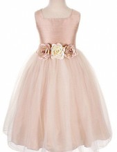 Hand Made Flower Girls Dress Scoop A-Line Floor Length Ribbon Sash Sequins Organza Flower Girls Dresses Little Girl Party Gowns