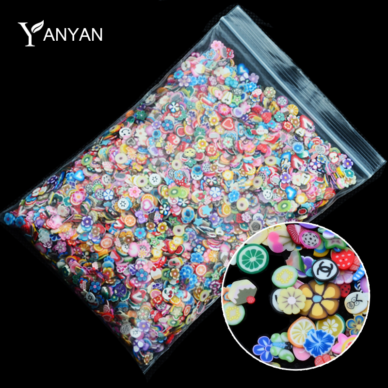 Image of New 1000pcs/pack Nail Art 3D Fruit Flowers Feather Design Tiny Fimo Slices Polymer Clay DIY Beauty Nail Sticker Decorations