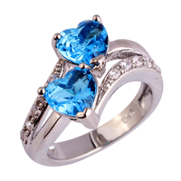 Excellent Heart Cut Pure Blue White Topaz 925 Silver Ring Size 6 7 8 9 10 11 12 Free Shipping Wholesale